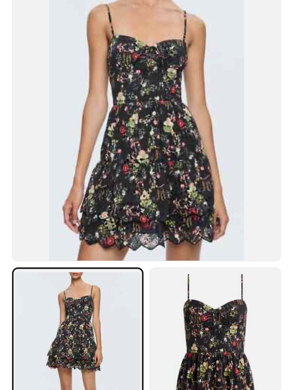 Alice &Olivia Floral Lace Trim Fit-and-Flare Mini Dress - Black/Multicolor-size